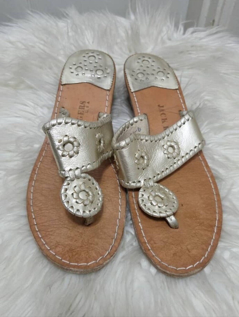 Jack Rogers Palm Beach Mid Wedge Heel Metallic Gold Leather Sandal Sz 9 M
